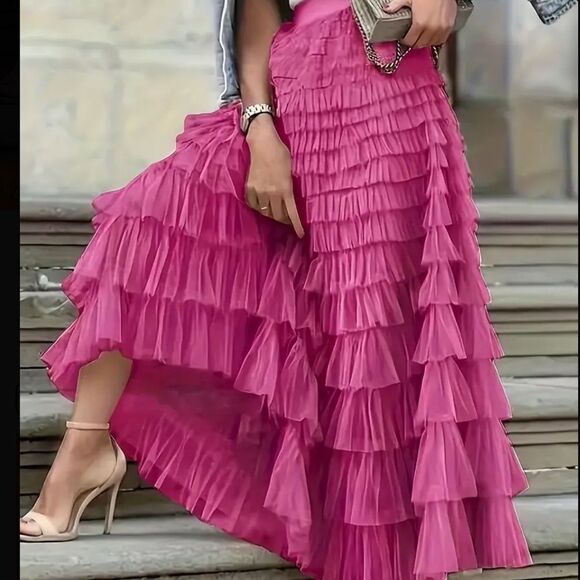 Multilayer Ruffles Tulle Skirt, Casual Fluffy Skirt For Spring & Summer - Picture 3 of 7